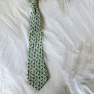 Boys Vineyard Vines Silk Tie - Green with Pink Shrimp